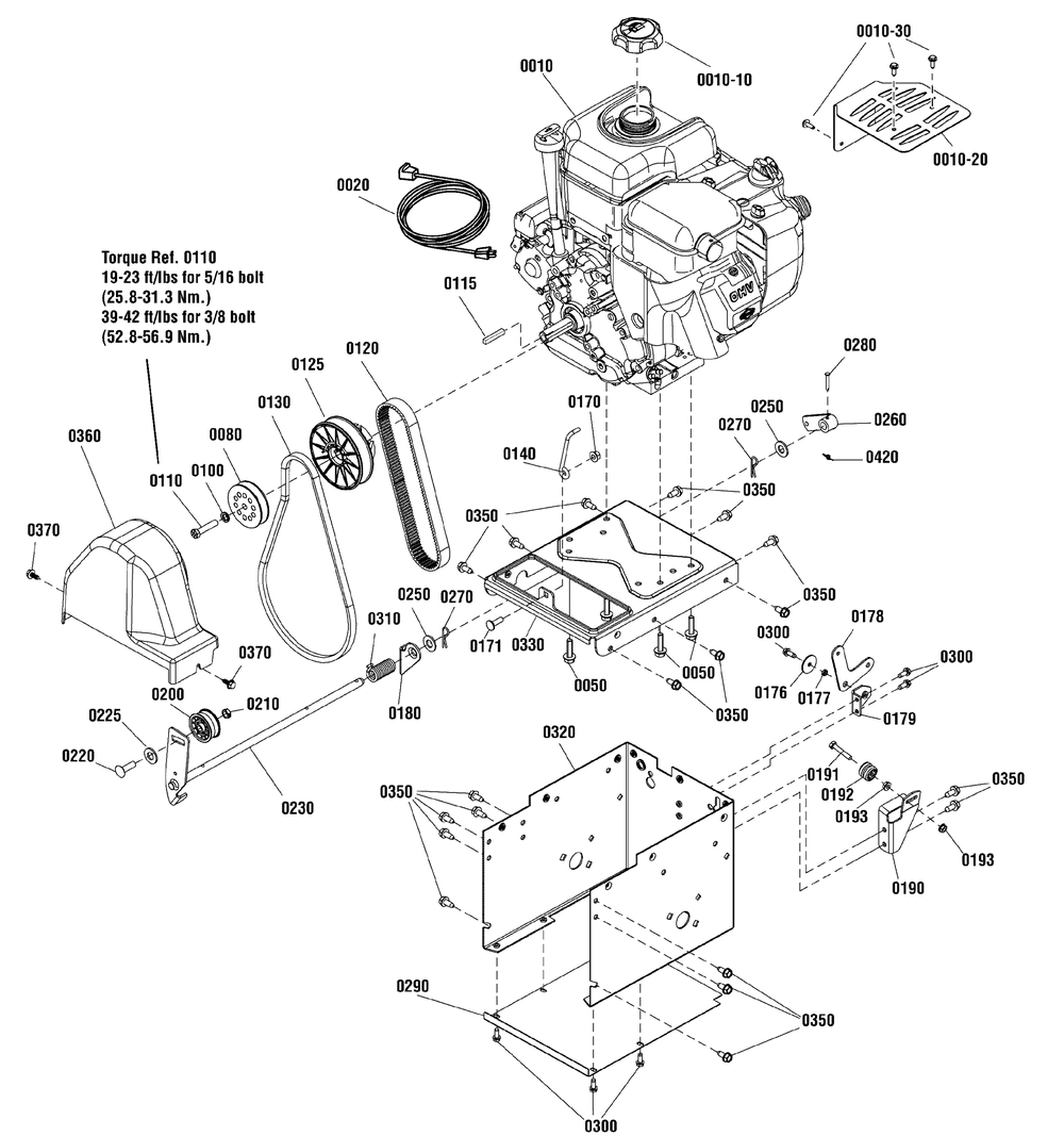 Engine And Frame Group Diagram and Parts List for 1696282-00 2012 Briggs and Stratton Snow Blower